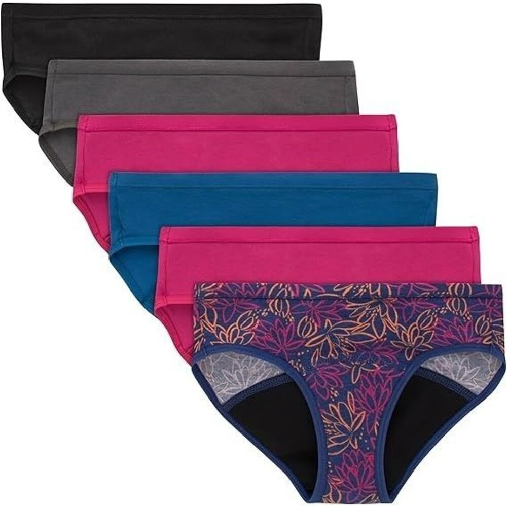 6-Pack Hanes Girls' Period Boxer Briefs Size 18 Multicolor Moderate Protection